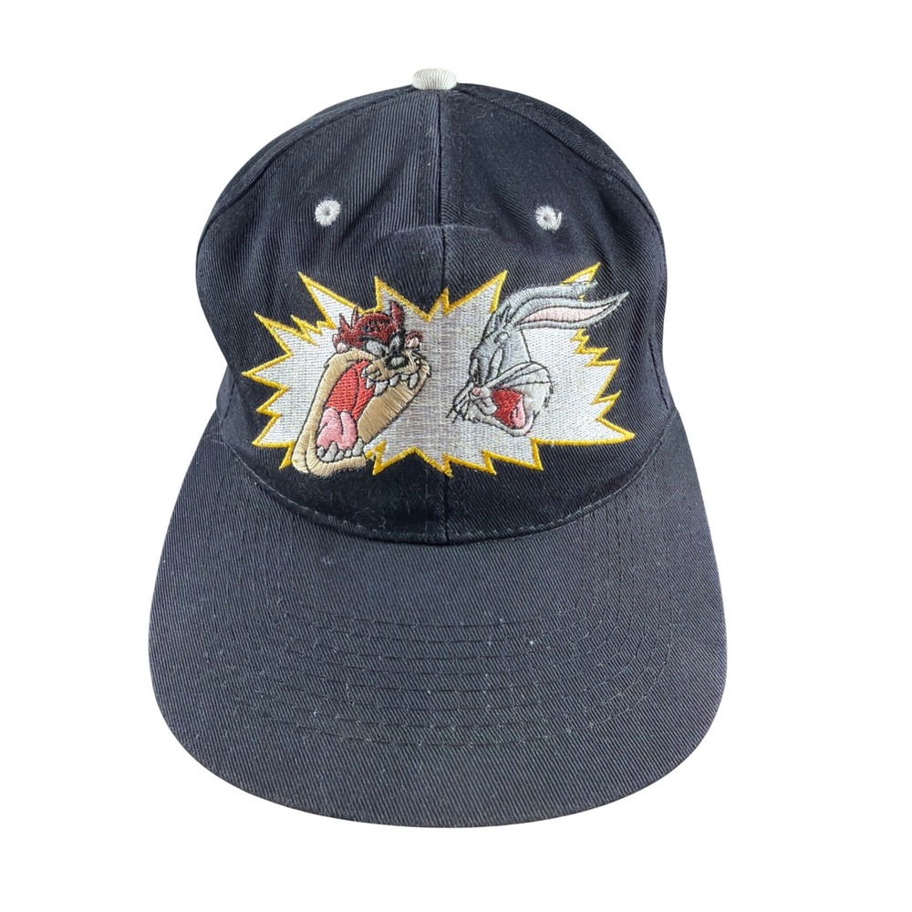 Vintage 1994 Looney Tunes Bugs Bunny Taz Snapback Hat Black Prime Time 90s Cap